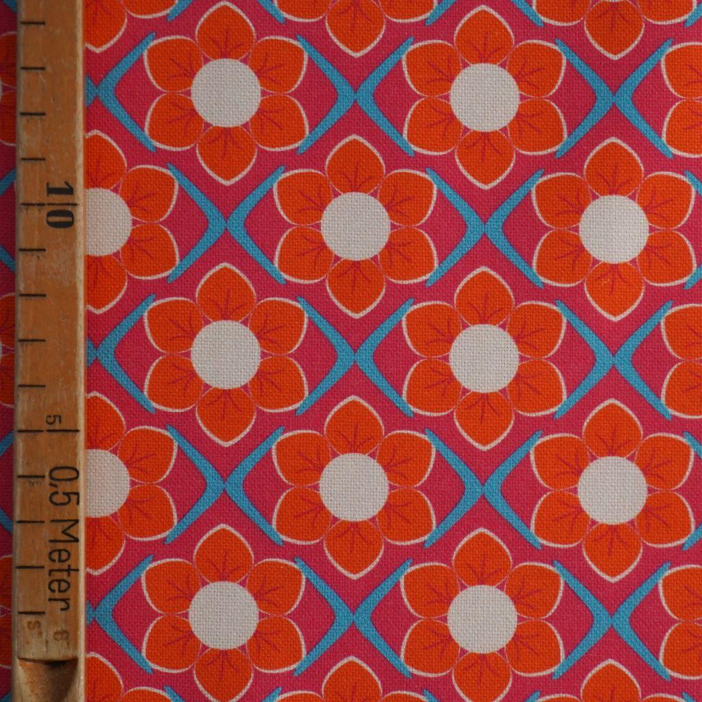 Dekostoff Canvas Retroblumen orange pink
